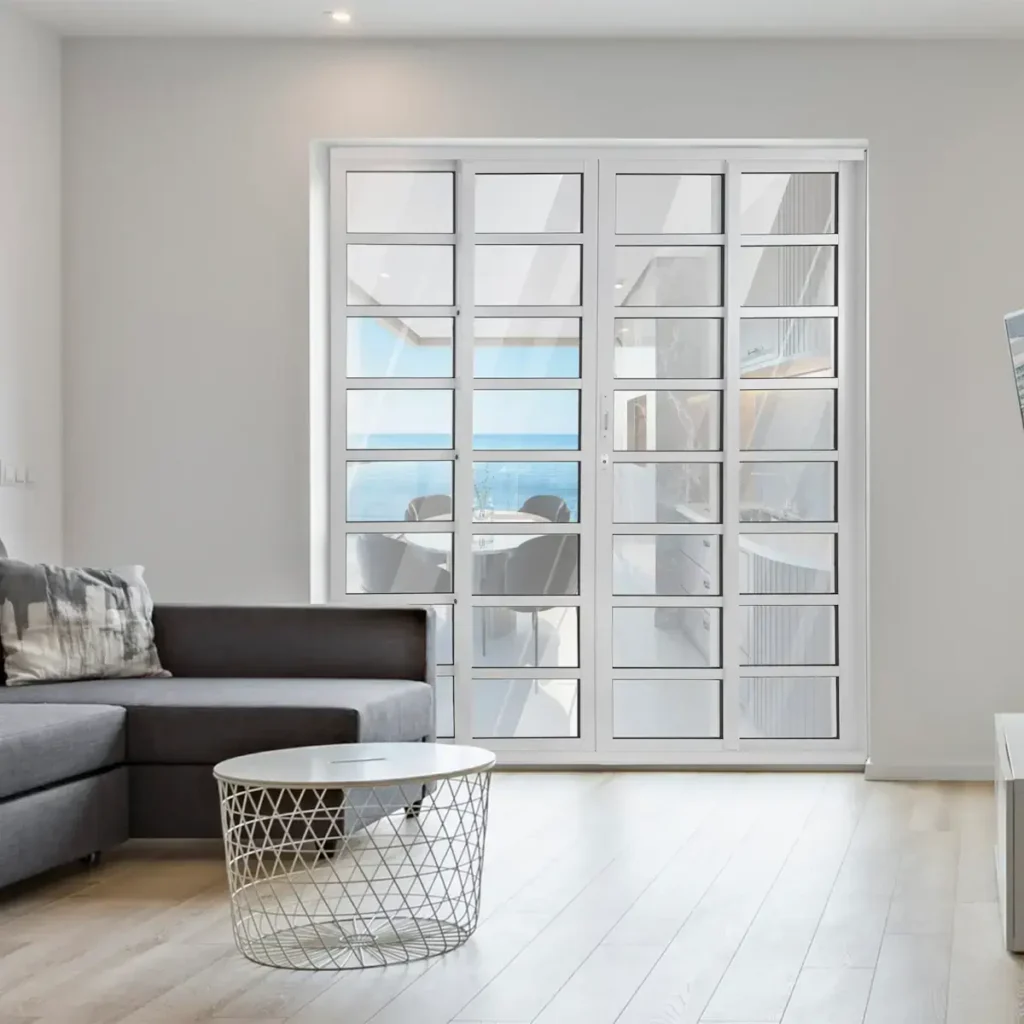 porta de correr 4 folhas com travessa branca porta de alumínio esquadrias de alumínio jc vidraçaria